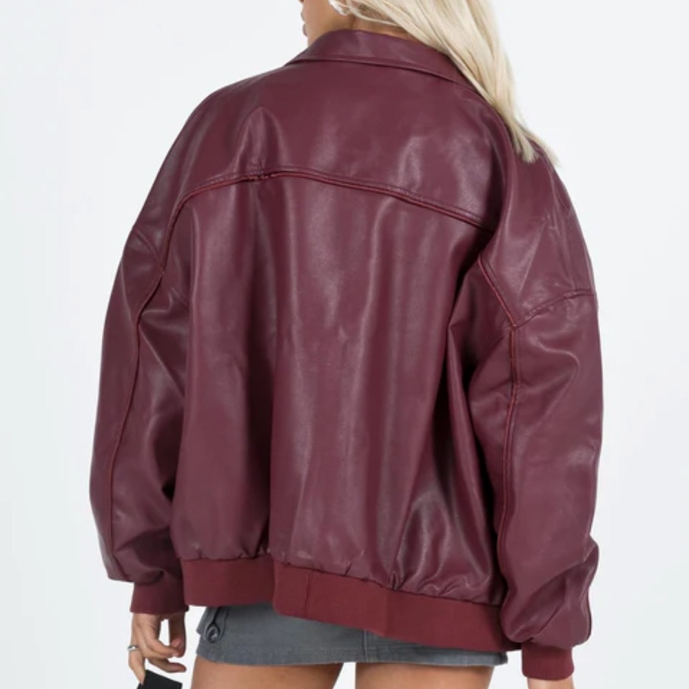 Princess Polly Wine Burgundy Bomber Jacket - Picture 3 of 3